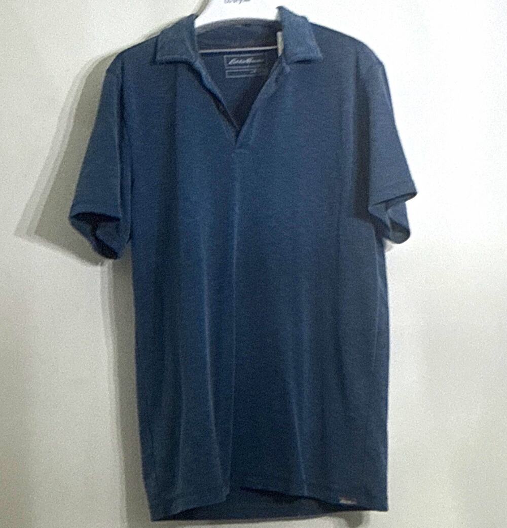 Eddie Bauer Men’s Polo Shirt M Blue Solid Short Sleeve Mountain Active